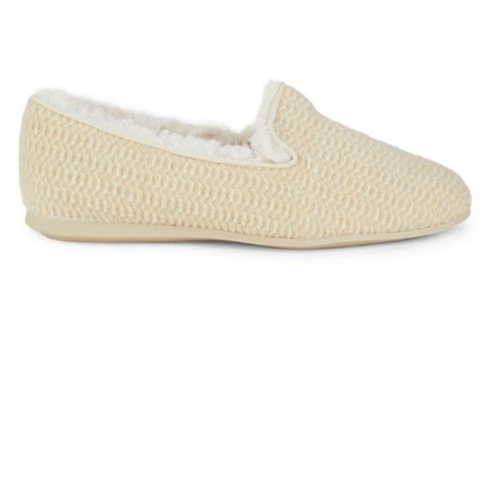 ANNE KLEIN Edith Textured Faux Fur-Lined Slippers, Size 7.5, Color: Natural